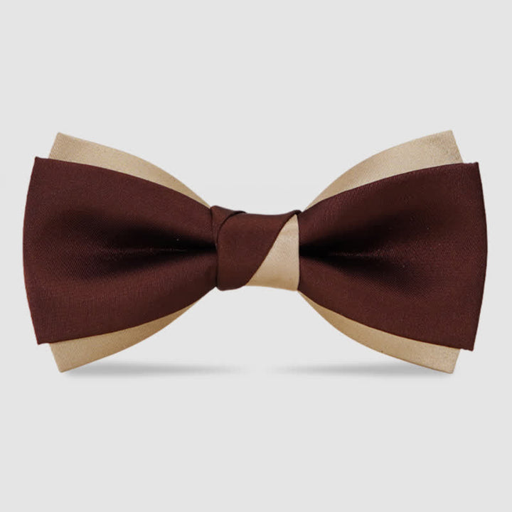 Men's Luxury Brown & Champagne Double Layered Bow Tie