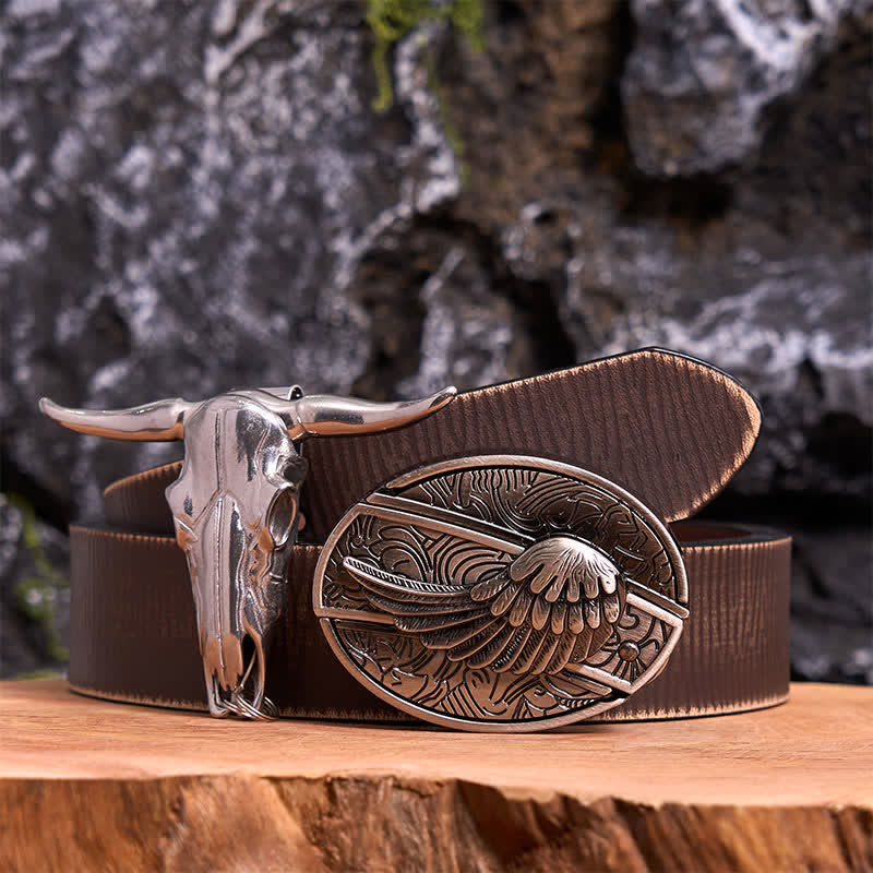 Angel Wing DIY Hidden Knife Belt Buckle Longhorn Bull Pendant Bundle Set - Wing - Brown Distressed Belt - 42 - image 6