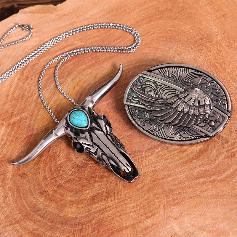 Angel Wing DIY Hidden Knife Belt Buckle Turquoise Longhorn Bull Pendant Bundle Set - Wing - Without Belt - Not Include Belt - image 1