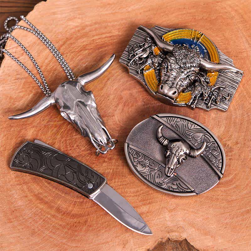 Longhorn Bull Theme DIY Hidden Knife Belt Buckle Pendant Bundle Set - image 3