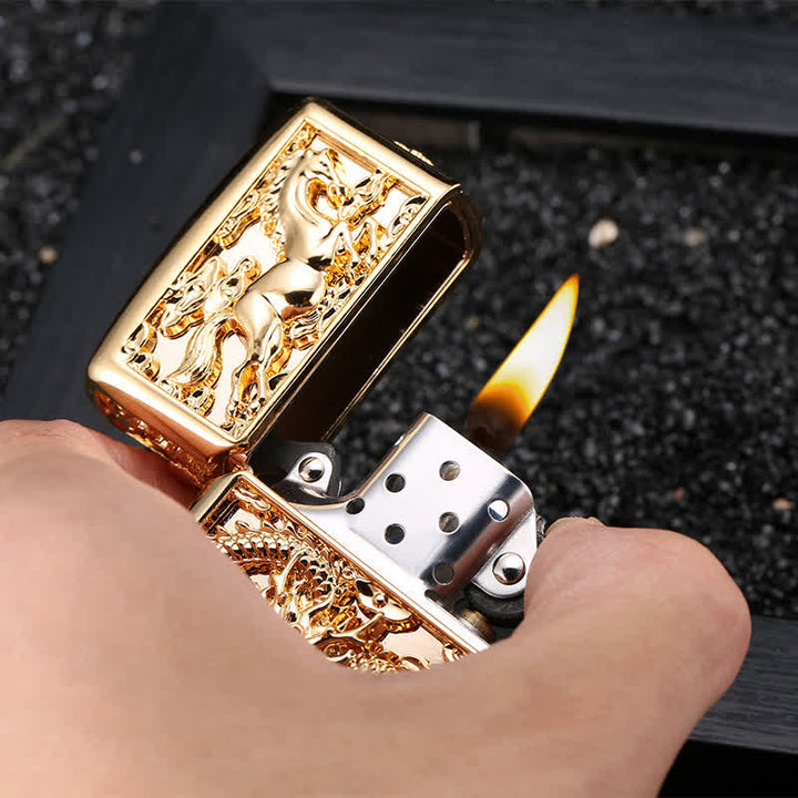 Embossed 3D Carving Dragon Refillable Kerosene Lighter