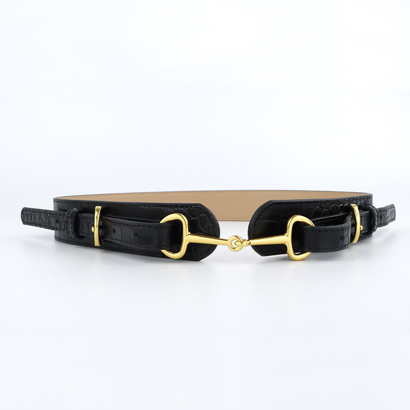 Vintage Crocodile Pattern Belt Snaffle Bit Belt - Black - Available For Waist Circumference 27.6-31.5"/ 70-80CM - image 5