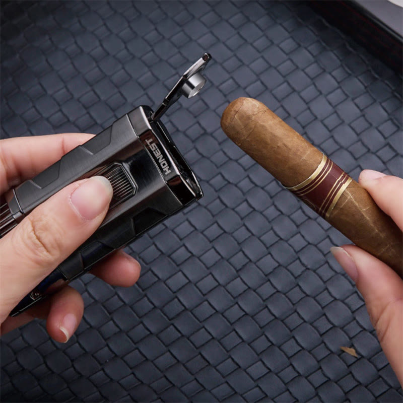 Portable Triple Burner Lighter With Cigar Cutter