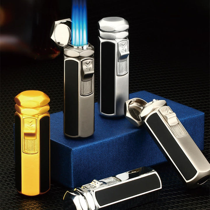 Quad Flame Lighter Refillable Butane Four Burner Lighter