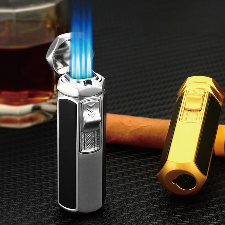 Quad Flame Lighter Refillable Butane Four Burner Lighter