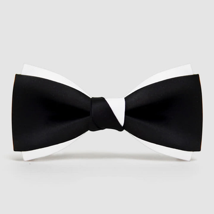 Men's Black White Two Tone Double Layered Bow Tie
