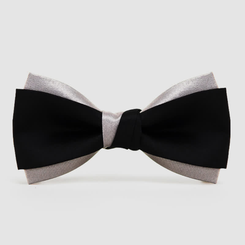 Men's Contrast Color Double Layered Bow Tie - Black - image 0