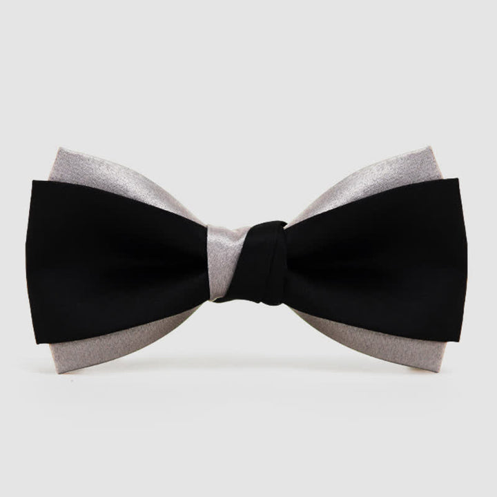 Men's Contrast Color Double Layered Bow Tie - Black - image 0