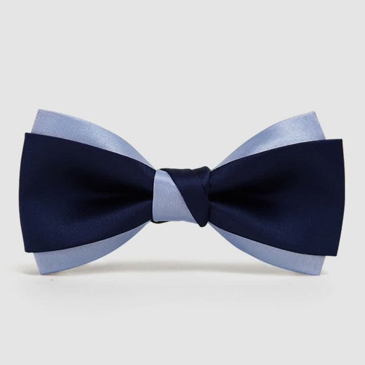 Men's Contrast Color Double Layered Bow Tie - Blue - image 6