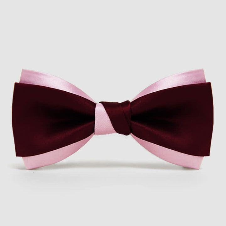 Men's Contrast Color Double Layered Bow Tie - Red - image 4