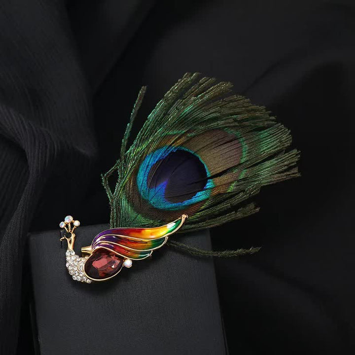 Women's Ethnic Crystal Peacock Eye Feather Brooch