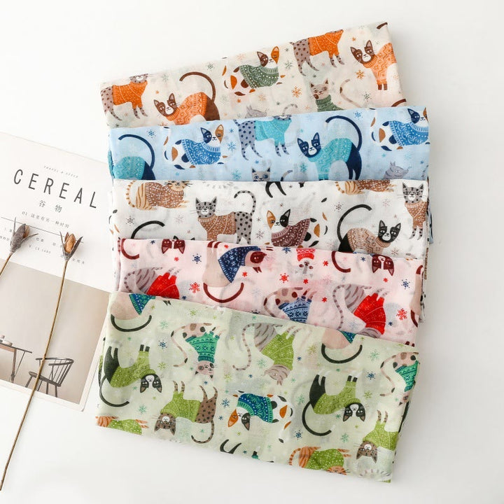 Women's Cat Kitten Printed Lightweight Thin Scarf - image 1
