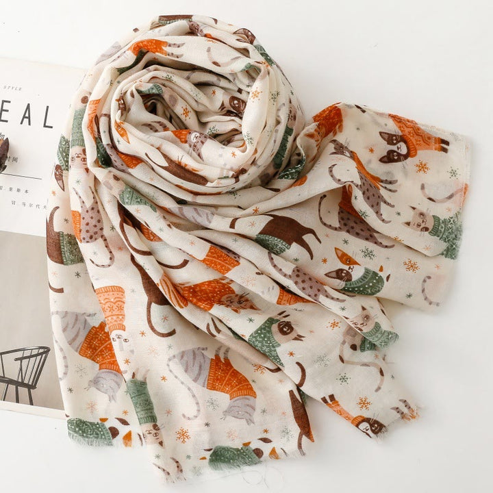 Women's Cat Kitten Printed Lightweight Thin Scarf - image 2