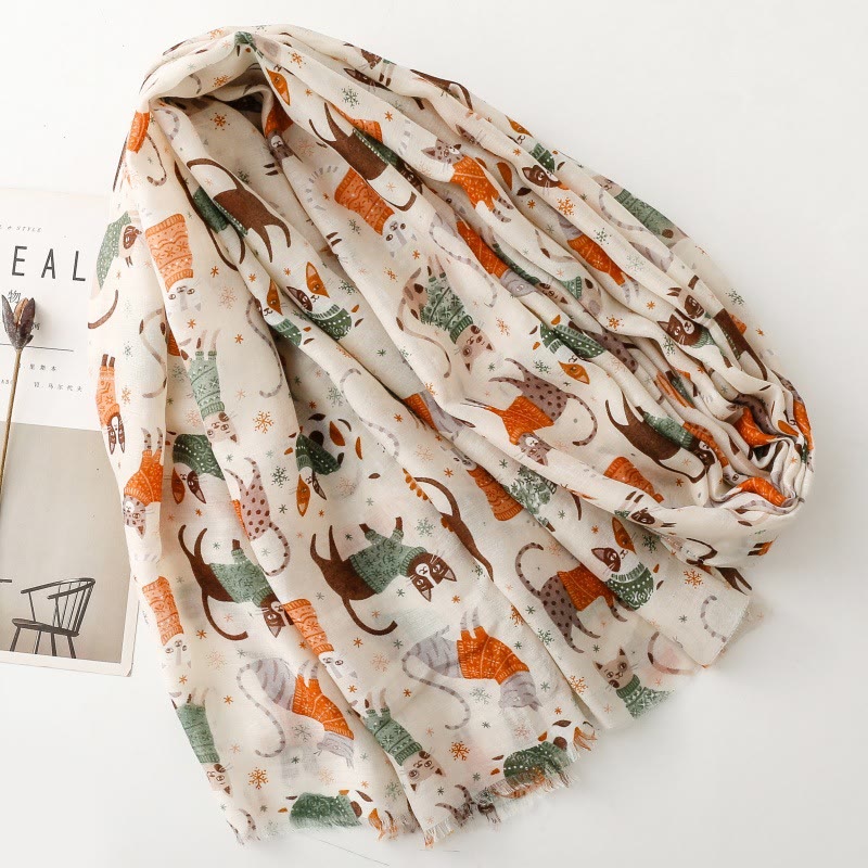 Women's Cat Kitten Printed Lightweight Thin Scarf - image 3