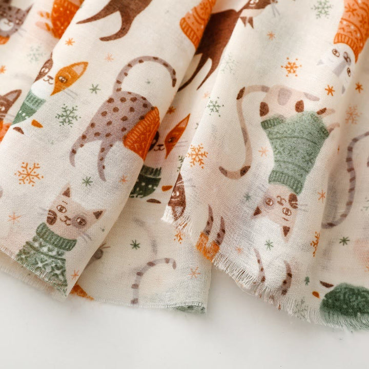 Women's Cat Kitten Printed Lightweight Thin Scarf - image 6