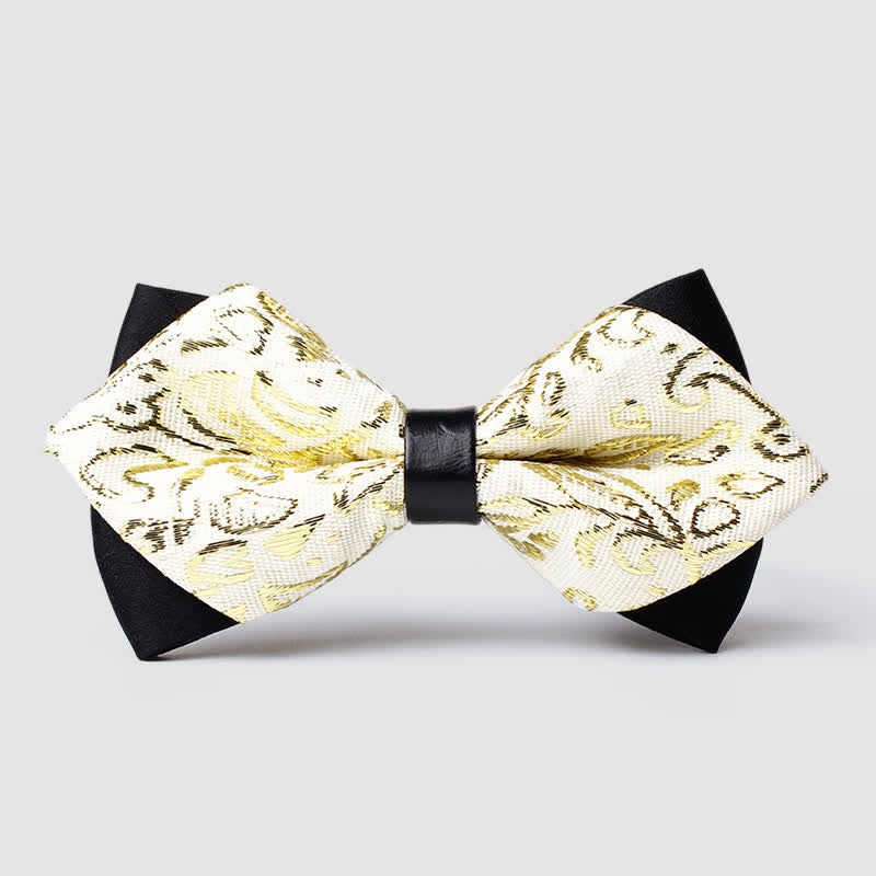Men's Gold Hue Paisley Pointed Bow Tie - Ivory - image 15