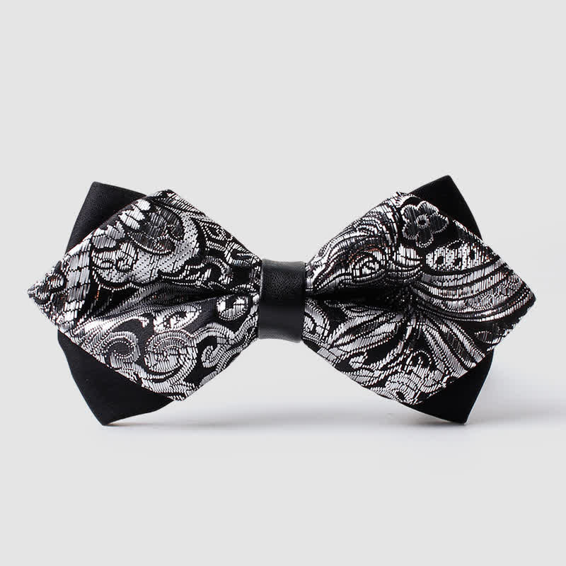 Men's Gold Hue Paisley Pointed Bow Tie - Gray - image 12