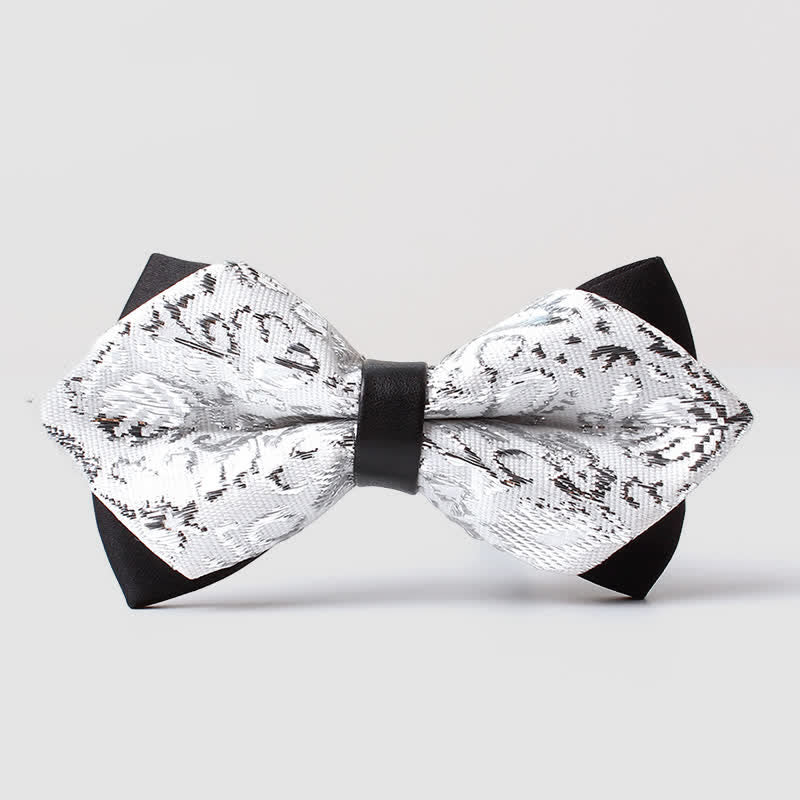Men's Gold Hue Paisley Pointed Bow Tie - Silver - image 14