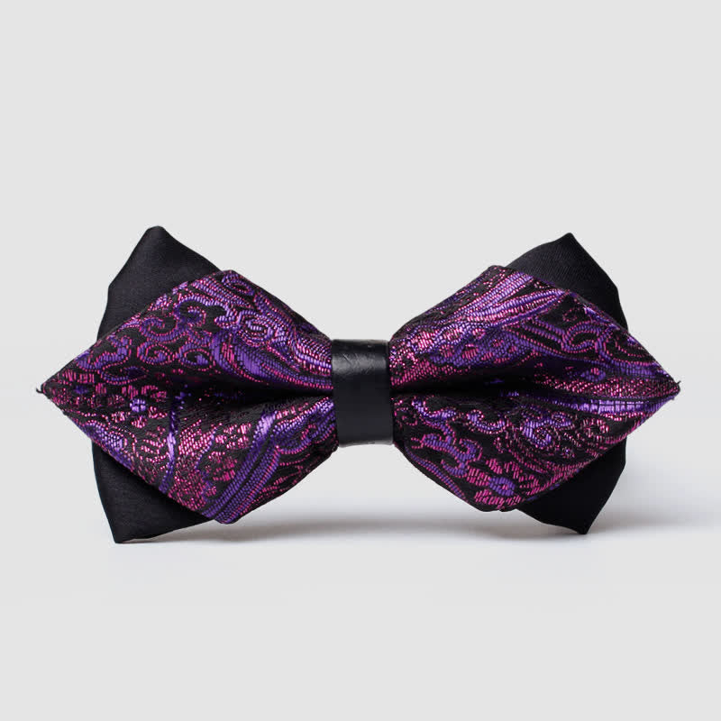 Men's Gold Hue Paisley Pointed Bow Tie - Purple - image 11