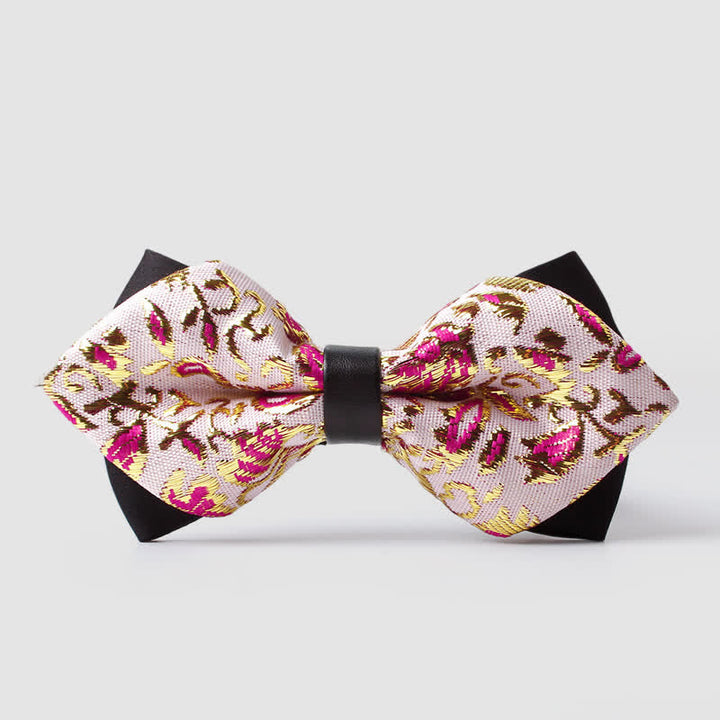 Men's Gold Hue Paisley Pointed Bow Tie - Violet - image 4