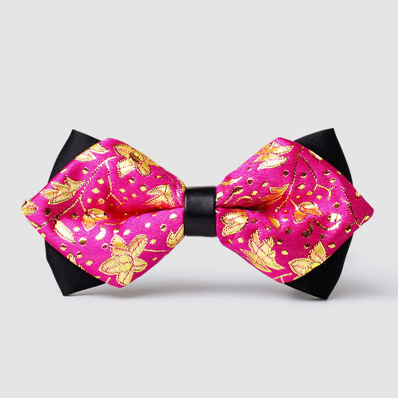 Men's Gold Hue Paisley Pointed Bow Tie - DeepPink - image 8
