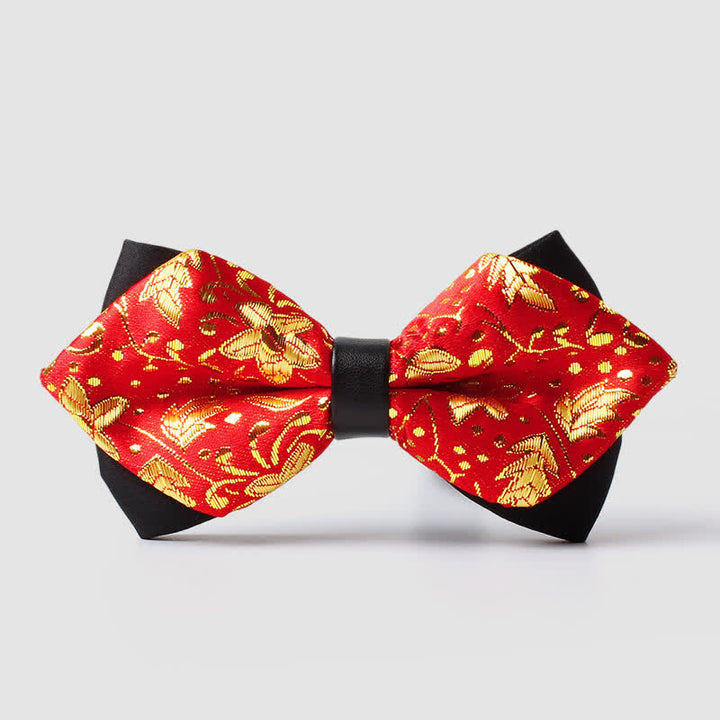 Men's Gold Hue Paisley Pointed Bow Tie - Red - image 7
