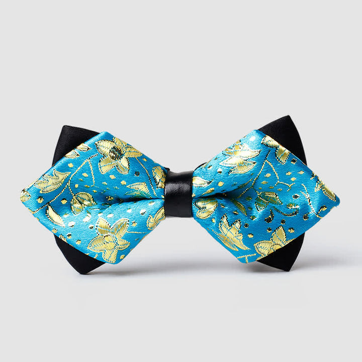 Men's Gold Hue Paisley Pointed Bow Tie - SkyBlue - image 9