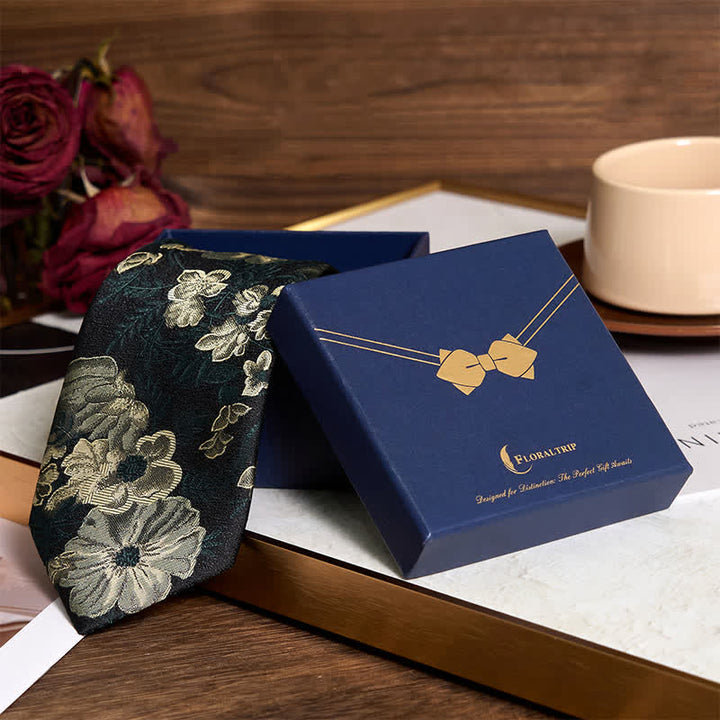 Men's Pine Forest Green Floral Necktie Pocket Square - image 1