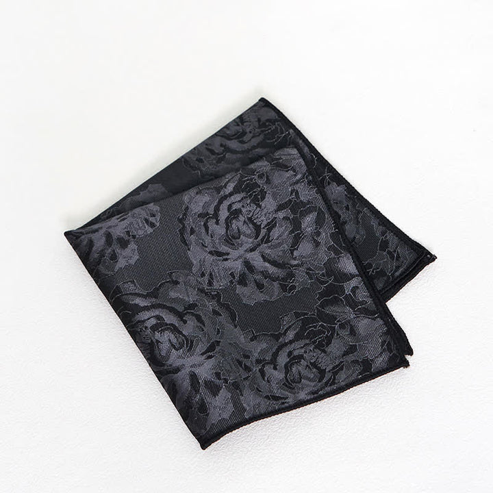 Men's Black Peony Classic Flower Business Necktie Pocket Square