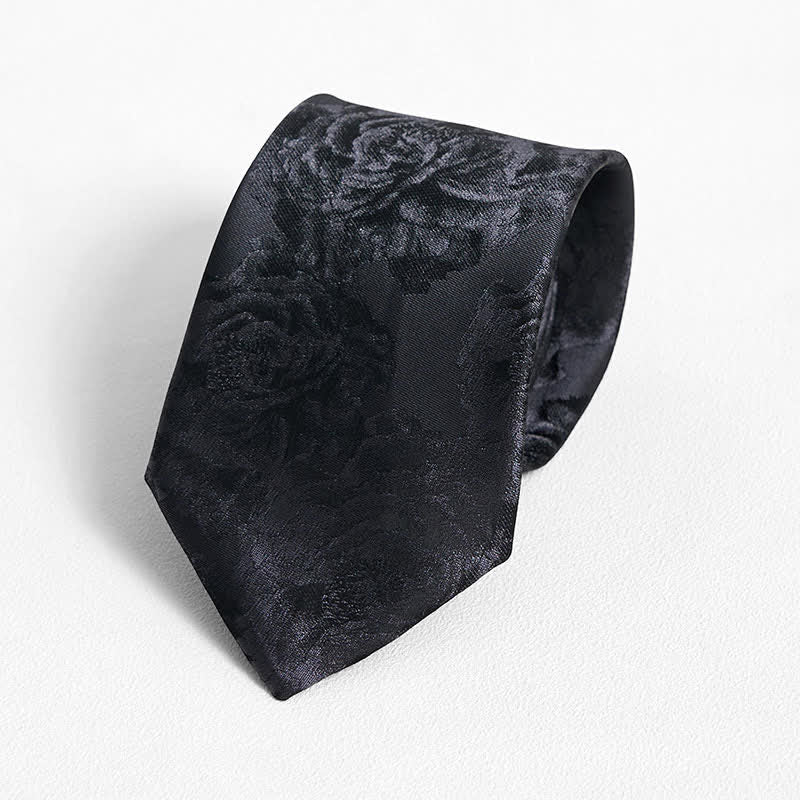Men's Black Peony Classic Flower Business Necktie Pocket Square