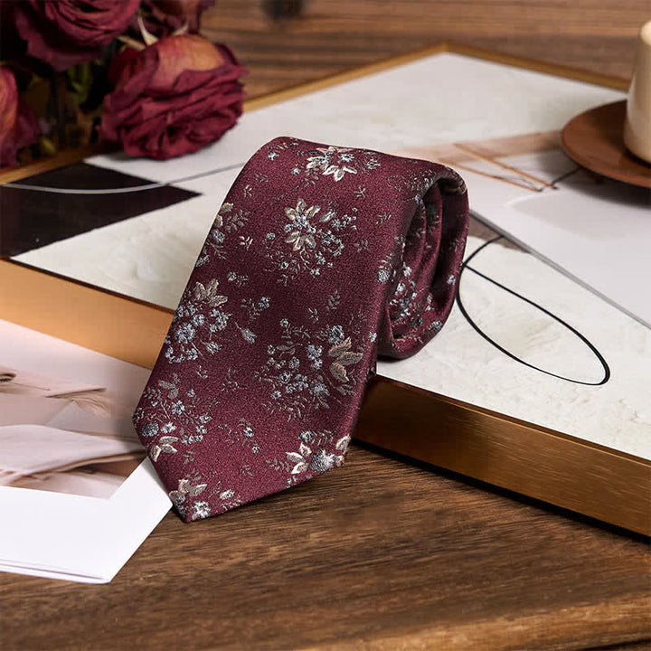 Men's Vintage Dark Red & Blue Floral Necktie