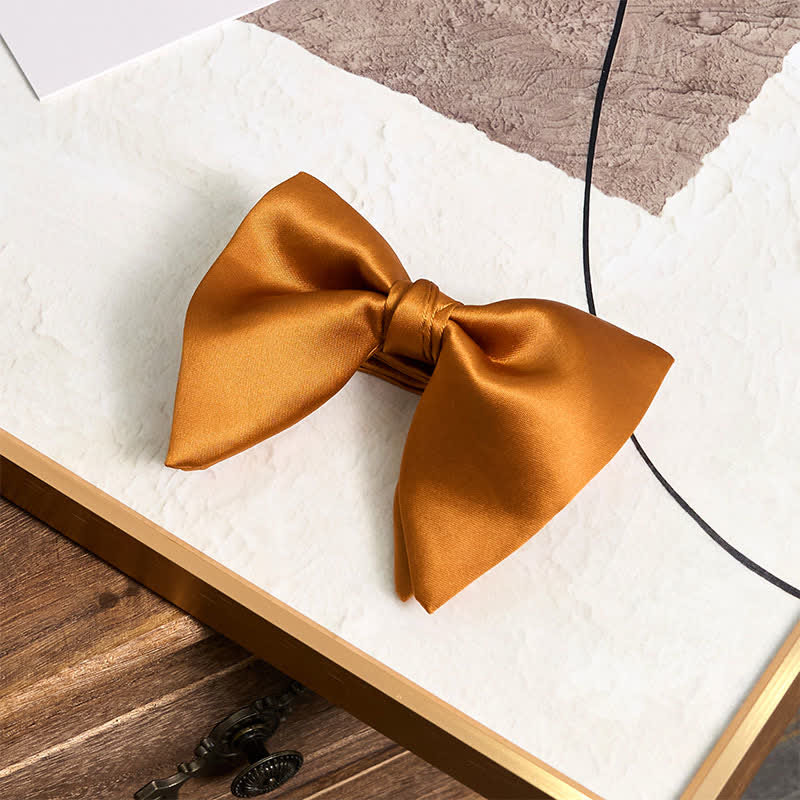 Men's British Style Solid Color Oversized Pointed Bow Tie Pocket Square