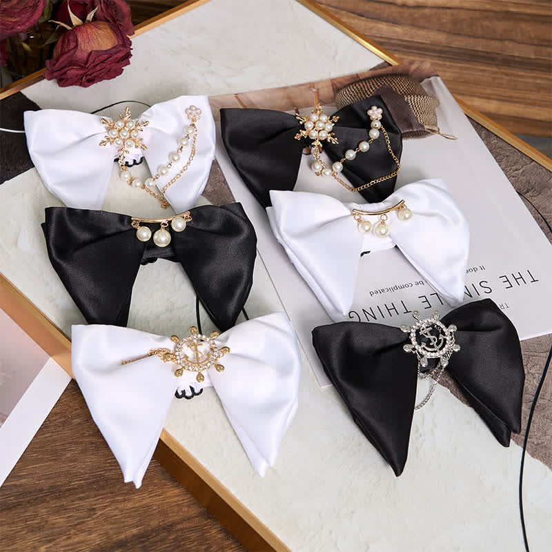 Men's Black White Oversized Pointed Bow Tie