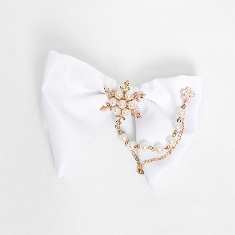 Men's Black White Oversized Pointed Bow Tie - Snowflake - White - image 5