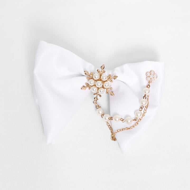 Men's Black White Oversized Pointed Bow Tie - Snowflake - White - image 5