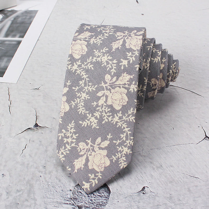 Men's Light Color Flowers Spring Polyester Necktie - Gray - image 2