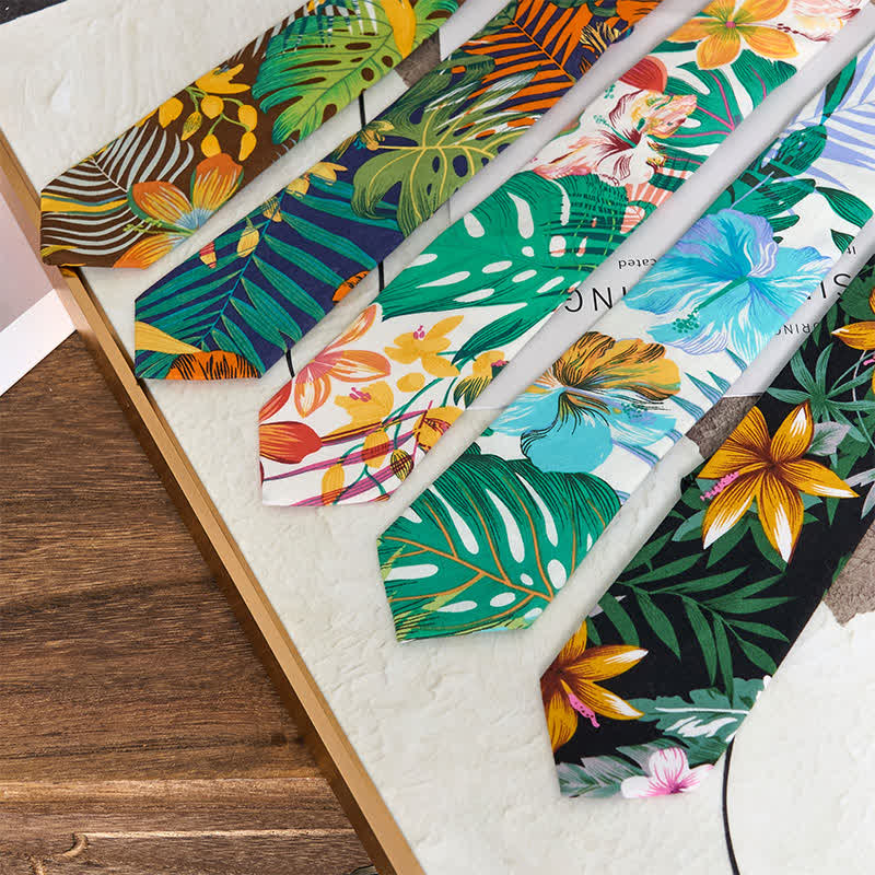 Men's Cotton Printed Floral Skinny Necktie