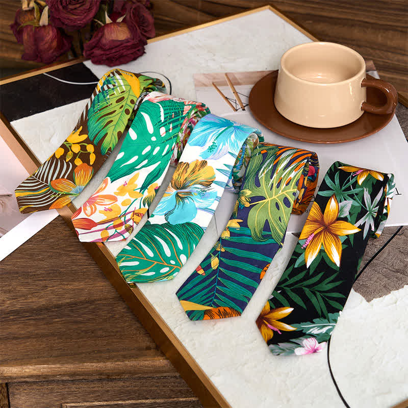 Men's Cotton Printed Floral Skinny Necktie