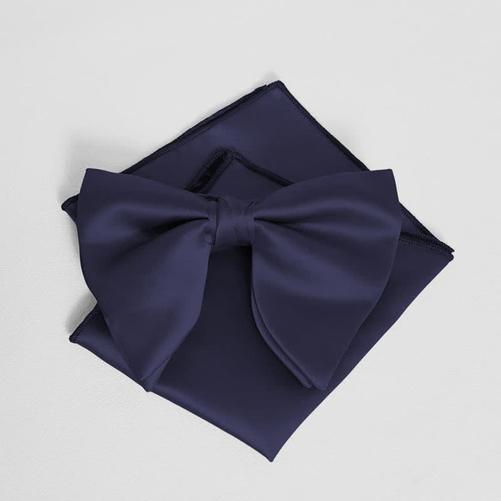 Men's British Style Solid Color Oversized Pointed Bow Tie Pocket Square