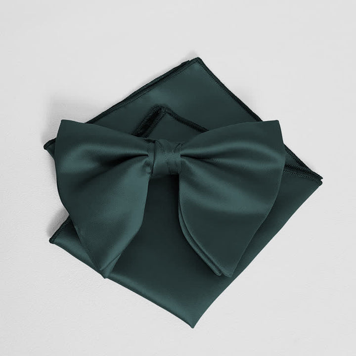 Men's British Style Solid Color Oversized Pointed Bow Tie Pocket Square
