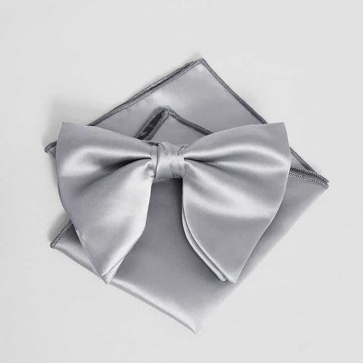 Men's British Style Solid Color Oversized Pointed Bow Tie Pocket Square