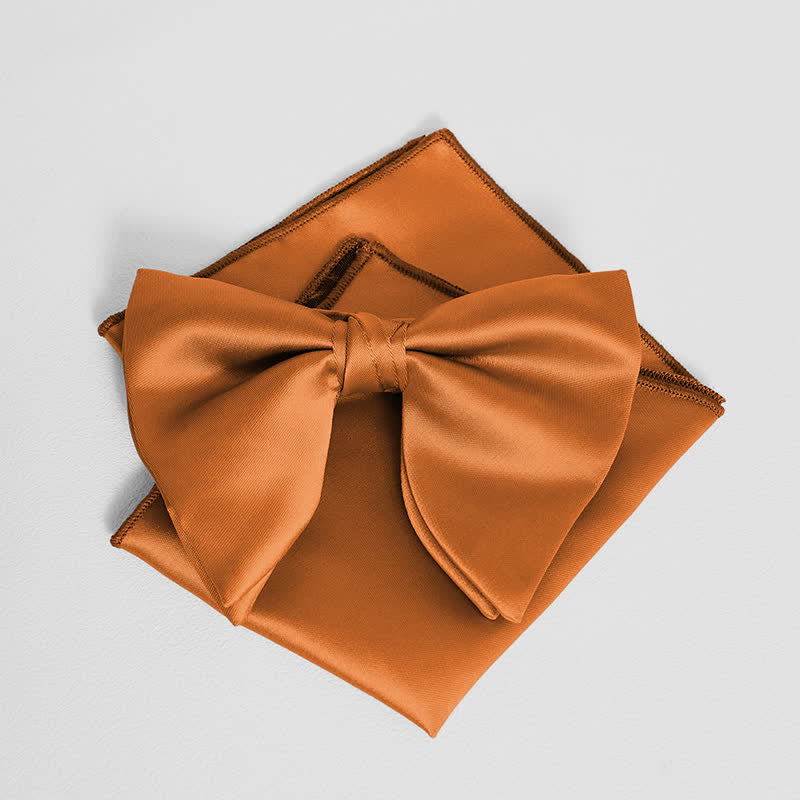 Men's British Style Solid Color Oversized Pointed Bow Tie Pocket Square