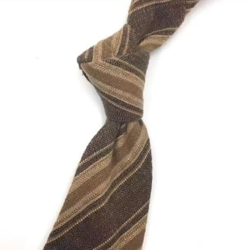 Men's Coffee-Colored Checkered Striped British Cotton Necktie