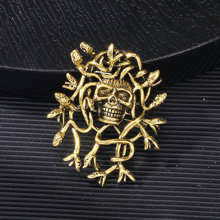 Exaggerated Snake Wrapped Skull Head Skull Brooch