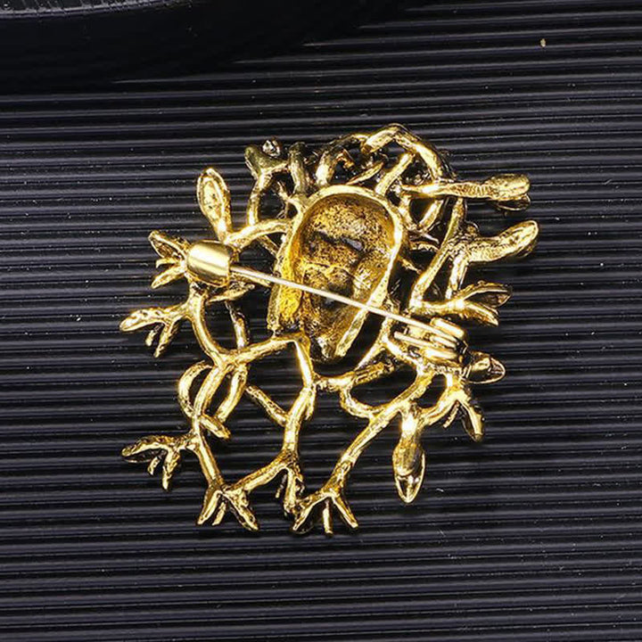 Exaggerated Snake Wrapped Skull Head Skull Brooch