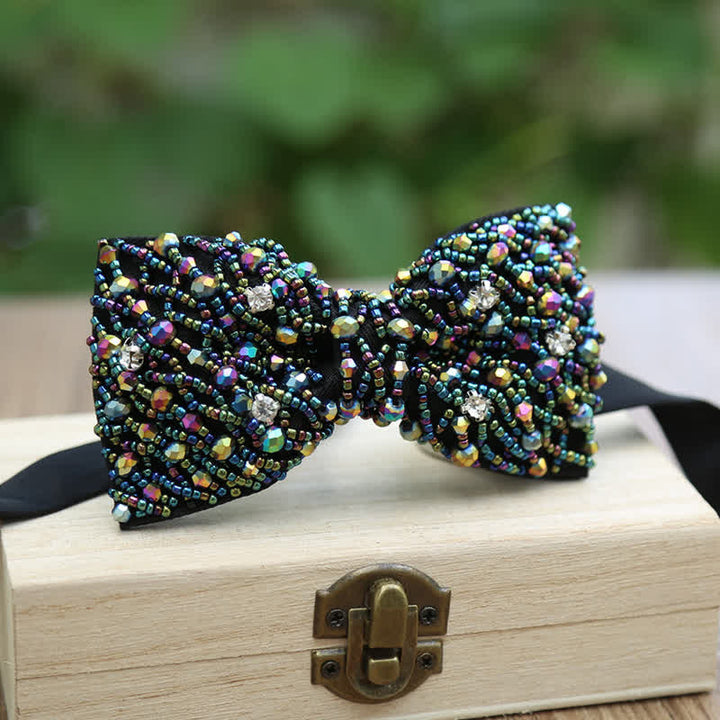 Sparkling Colorful Crystal Embroidered Beaded Bow Tie