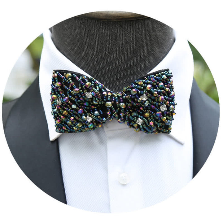 Sparkling Colorful Crystal Embroidered Beaded Bow Tie