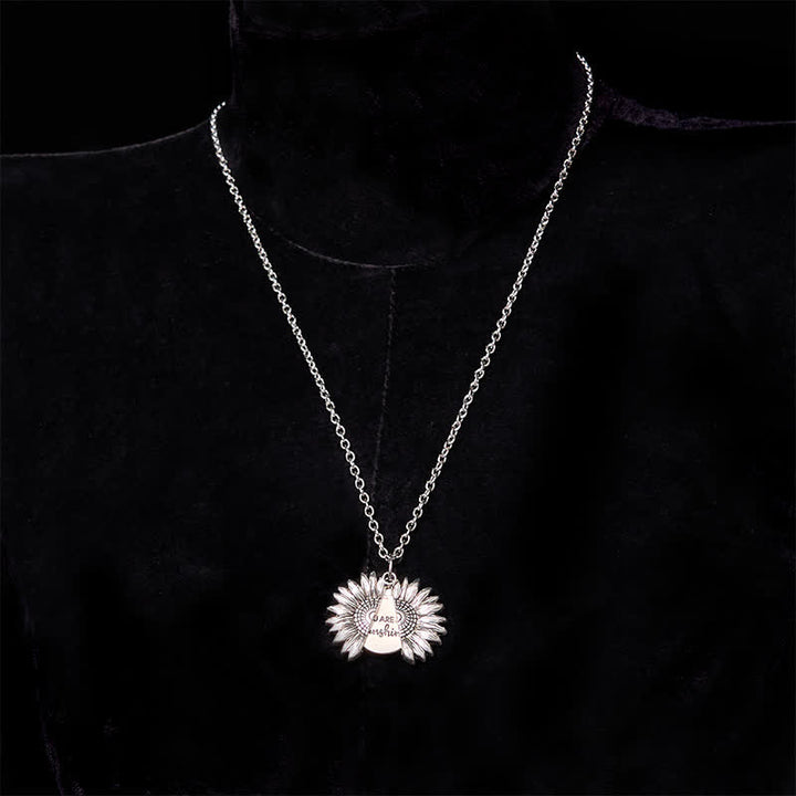 Silver DIY Sunflower Theme Hidden Knife Belt Buckle Necklace Bundle Set