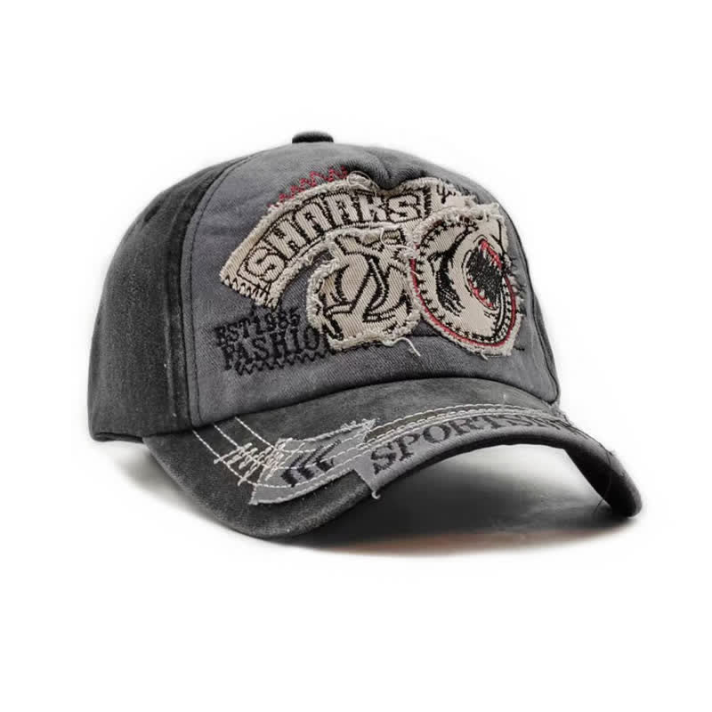 Shark Embroidered Retro Frayed Edge Washed Baseball Cap - image 5