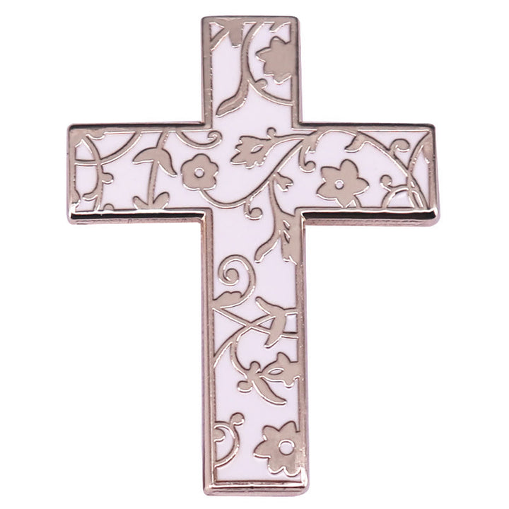 Floral Cross Enamel Pin Brooch